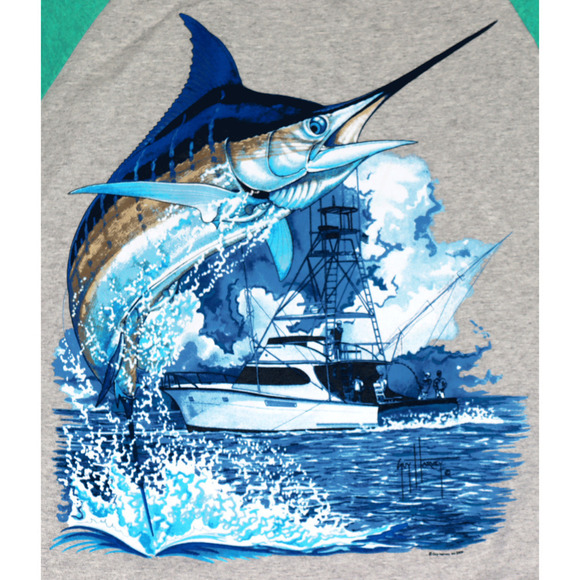 Pacific Guy Harvey Men's Long Sleeve Fishing Graphic T-Shirt Size Medium - Picture 2 of 7